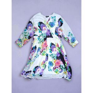Ashley Stewart Plus Size 34/36 Floral V Neck Faux-Wrap Dress